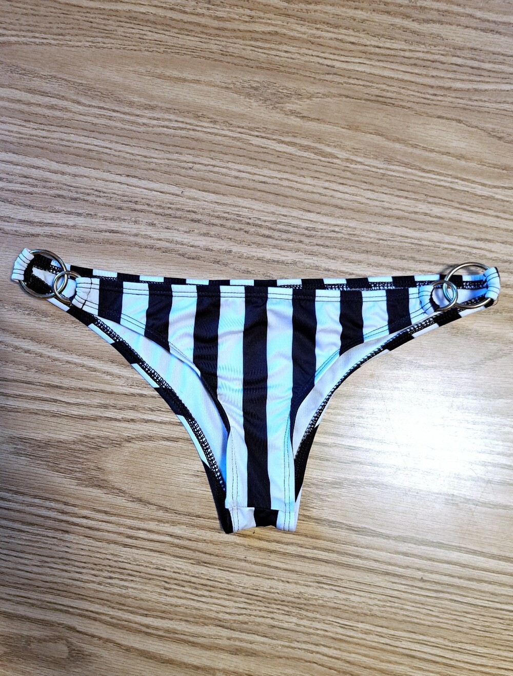 Guess Black & White Striped Bikini Bottom